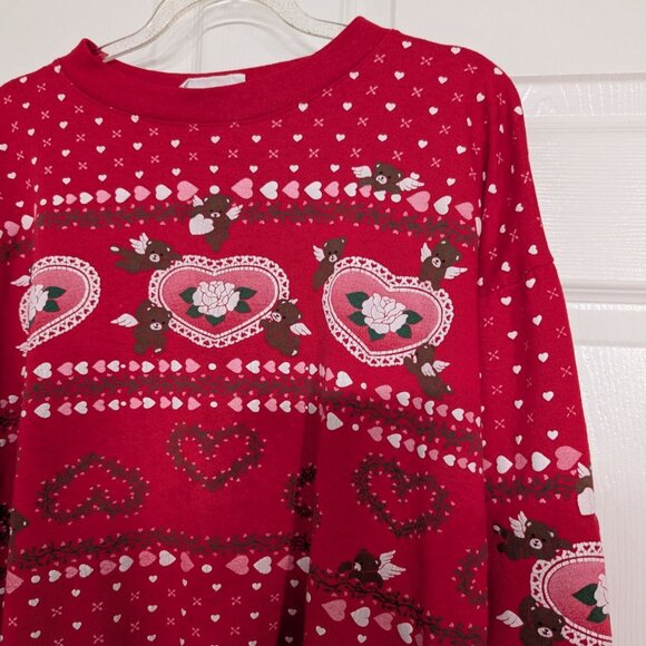 Vintage Spumoni Valentines Sweatshirt Womens Size XL Red Teddy Bear Heart - Picture 2 of 10